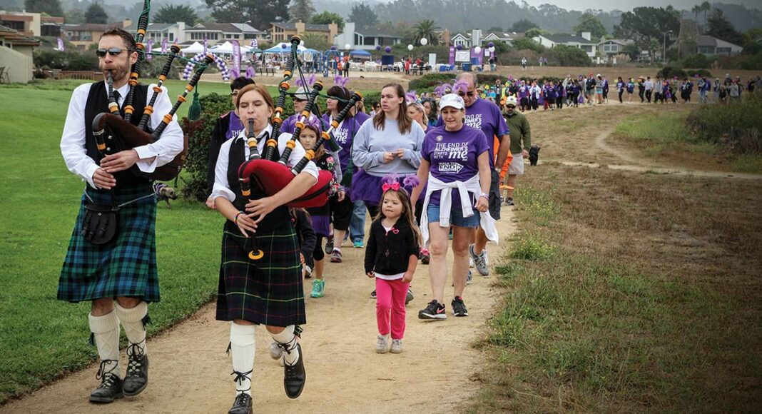 Bagpipers lead the Walk to End Alzheimerâ€™s in Aptos