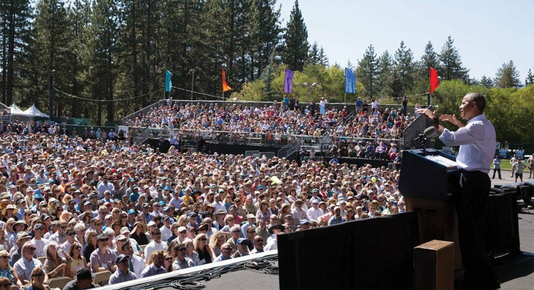 Obama gives a speech in Lake Tahoe