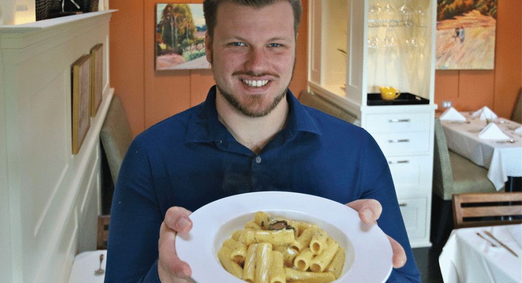 Alex Potter, co-owner at Persephone, with their signature truffle cheese tortiglioni dish
