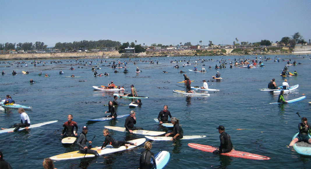 O'Neill paddle out Pleasure Point Santa Cruz surfers on the water