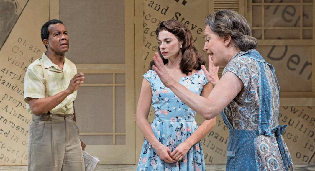 Allen Gilmore, Sierra Jolene and Nancy Carlin in Jewel Theatre ‘All My Sons.’