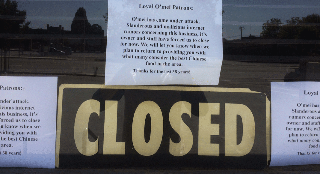 O'Mei Chinese Cuisine Santa Cruz closes owner Roger Grigsby KKK David Duke Supporter