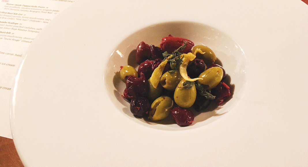 olives at Soif, holiday wine