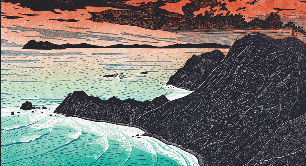 Tom Killion ‘Point Reyes from Double Point (State II).’ Three-color multi-block reduction, 1992.