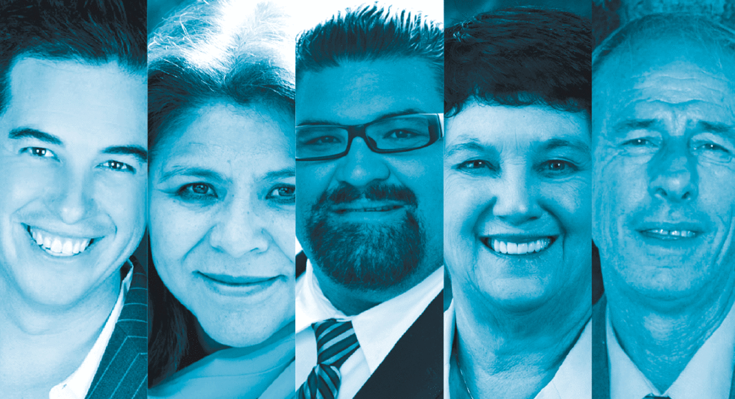 Candidates in the District 4 Santa Cruz County supervisor race from left: Jimmy Dutra, Leticia Mendoza, Felipe Hernandez, Nancy Bilicich, and Greg Caput