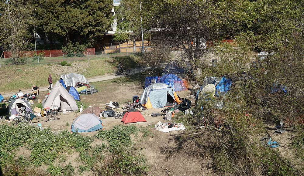 Overview of homeless camp in Santa Cruz