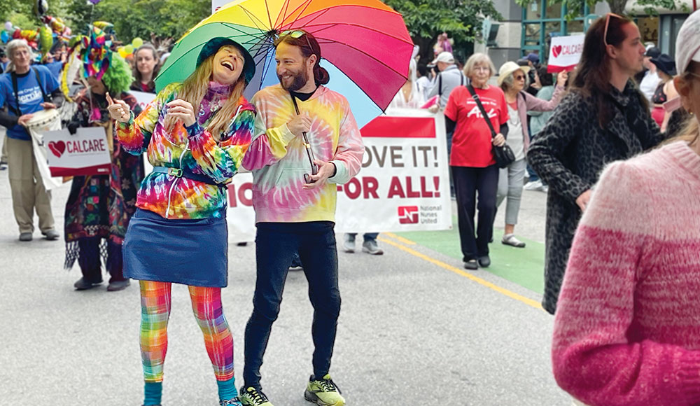 People in rainbow garb participating in a Pride event