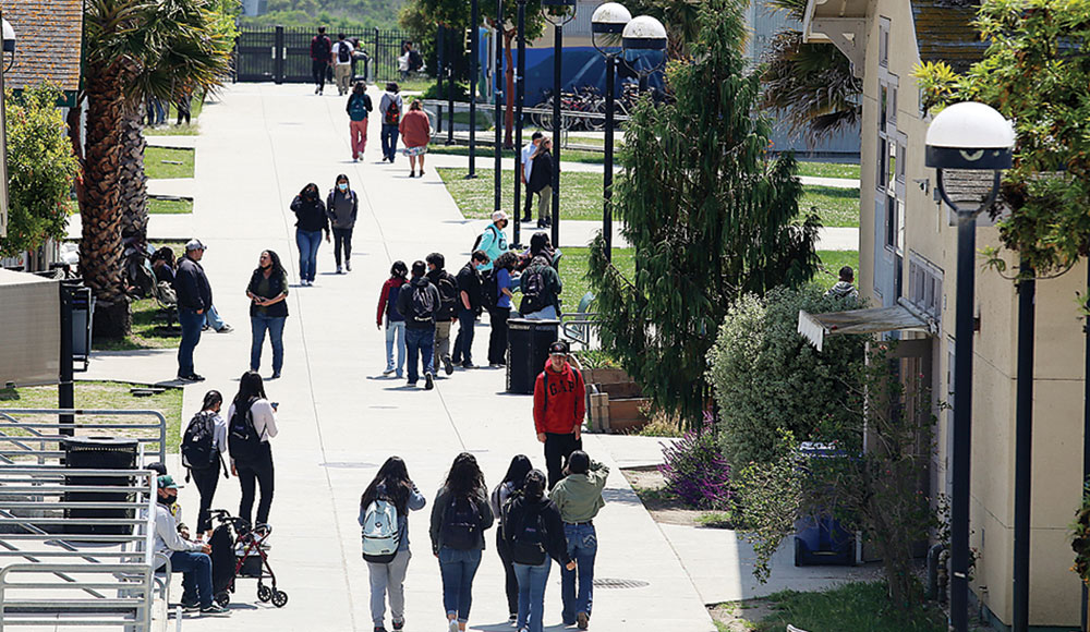 Students walking around a campus