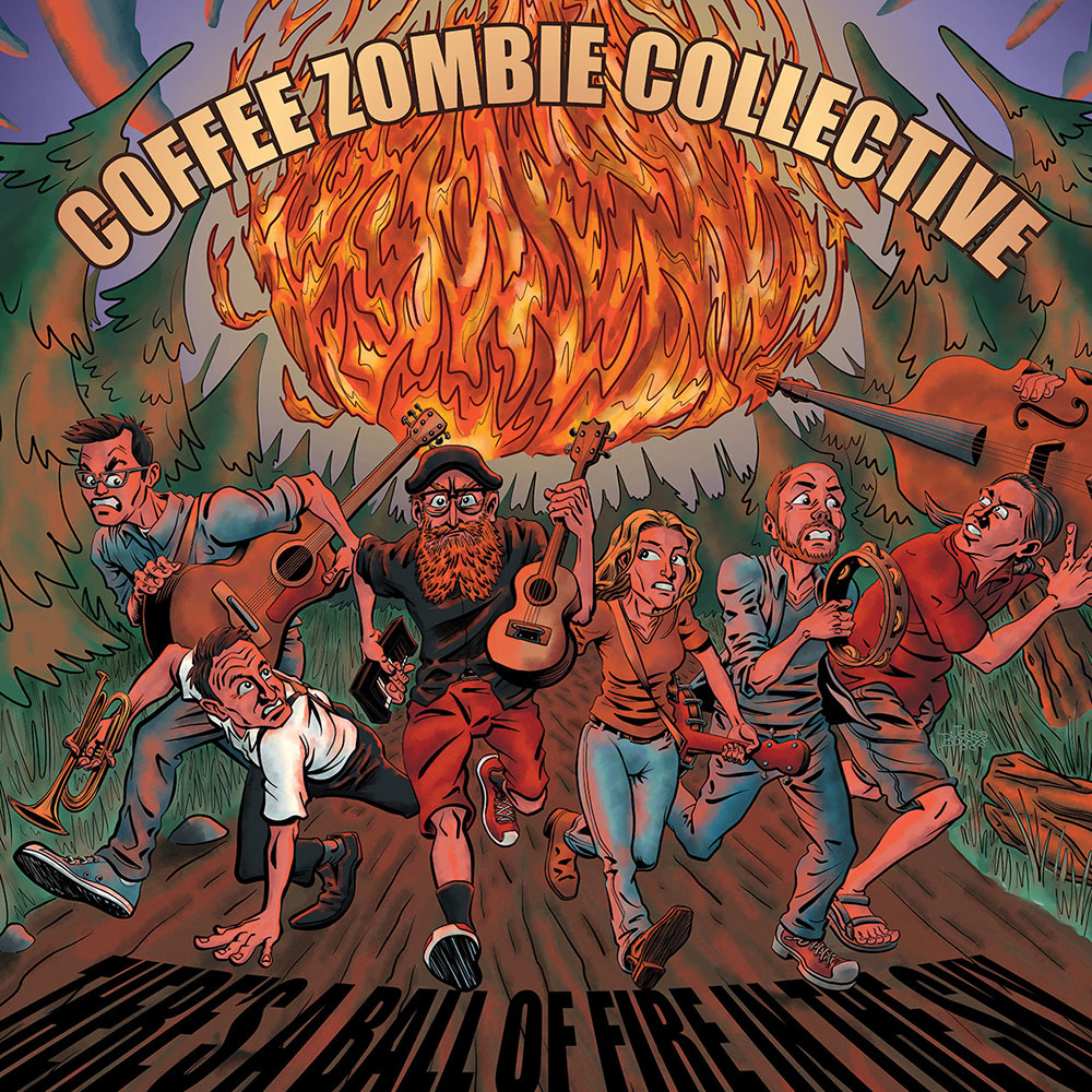 Coffee Zombie Collective new album, ‘There’s a Ball of Fire in the Sky' with art by Jesse Bangs