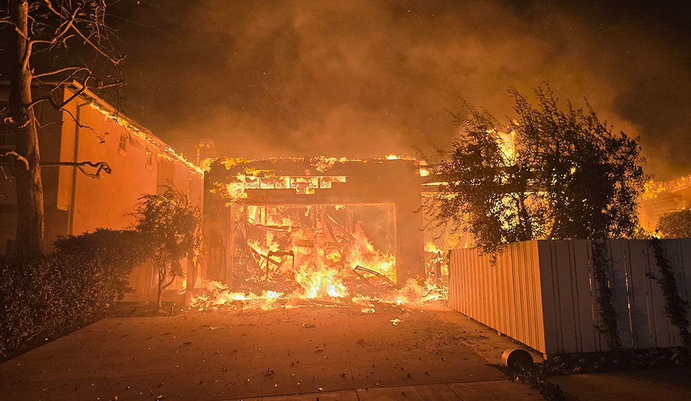 Photo of a house burning